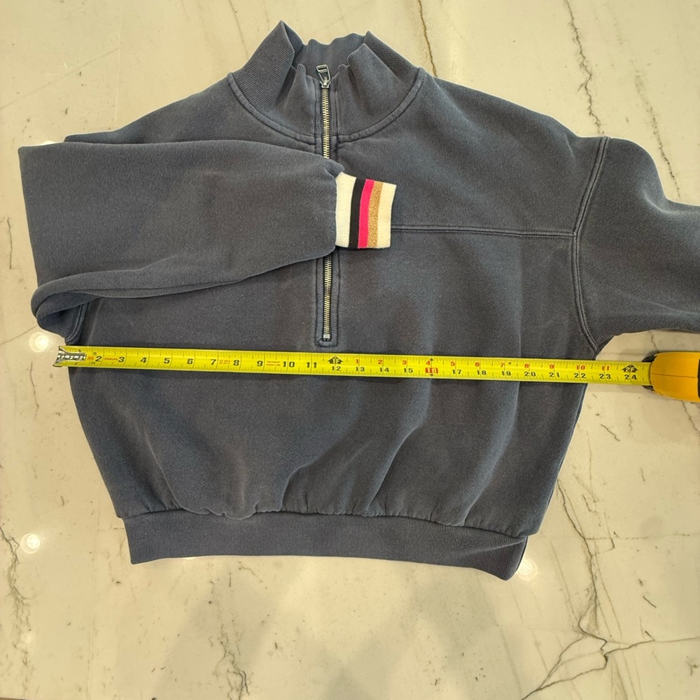 Sundry Navy Half-Zip Pullover Sweatshirt with Striped Cuffs - Picture 6 of 8